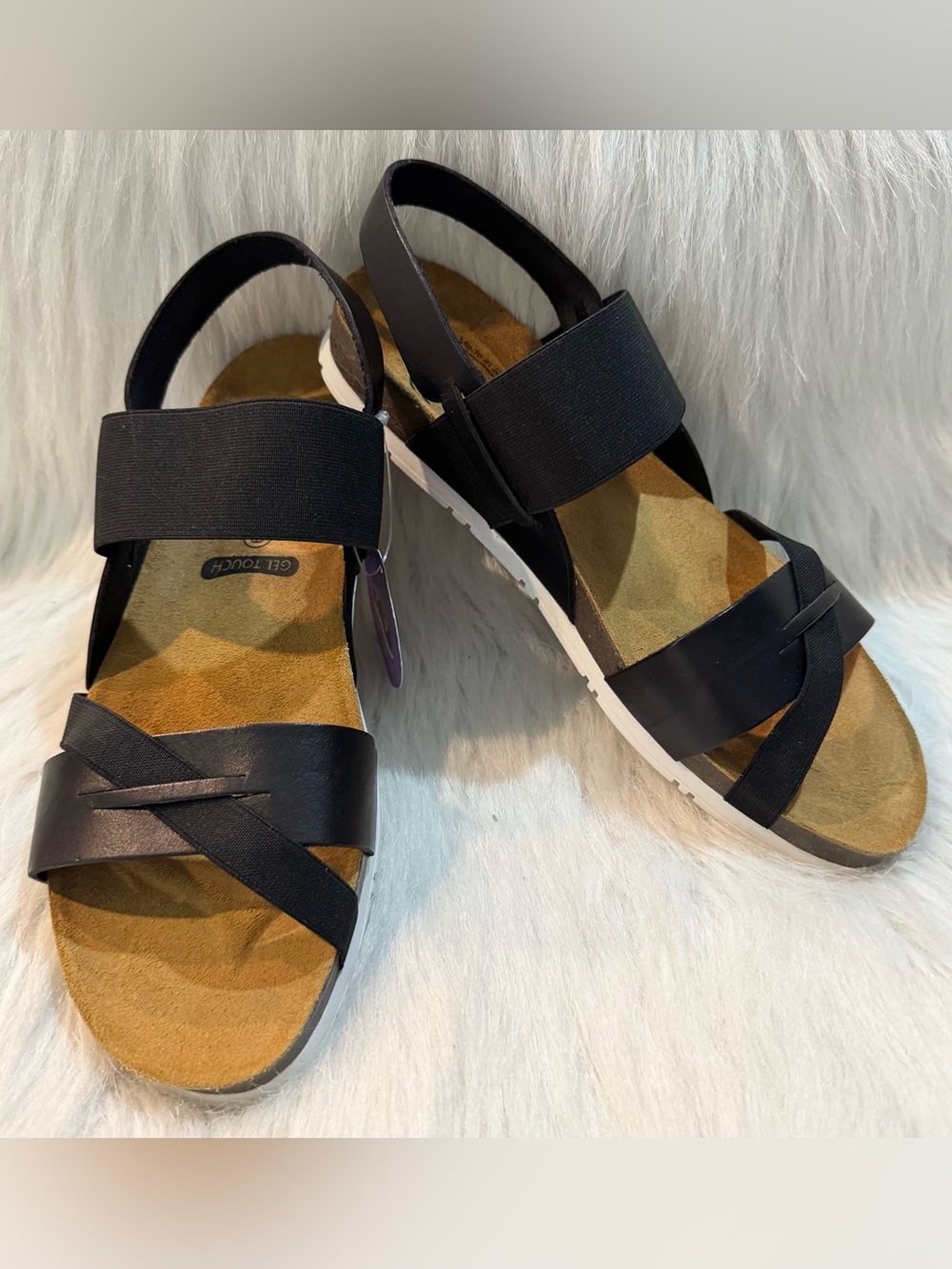 Ladies Plakton Gel Touch Platform Sandals Black Straps Size 8 8.5 US 39 EU NWT